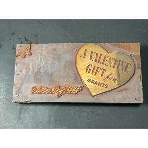 Antique Letterpress Copper Wood Printing‎ Block Valentines Day Grants Bow Feb 14